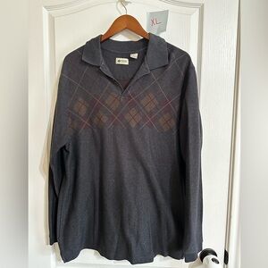 Gray Argyle Long Sleeve Polo Shirt